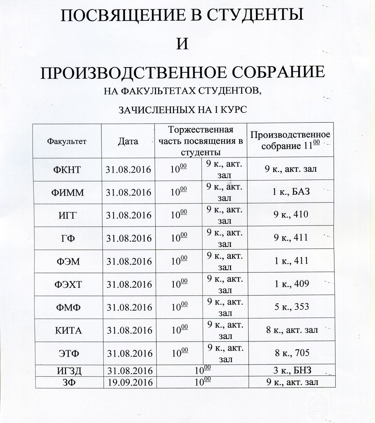 Посвящение в студенты и производственное собрание